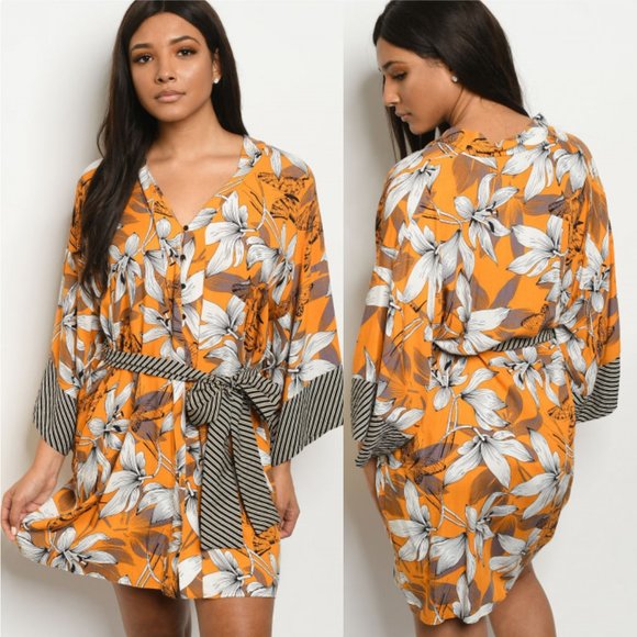 Dresses & Skirts - Mustard Floral Tunic Dress